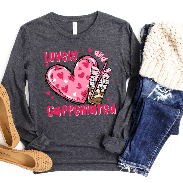 Valentines Day Coffee Lover Shirt | Caffeinated Heart Tee for Women Gift