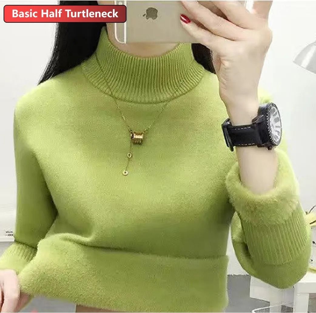 Elegant Thicken Velvet-Lined Turtleneck Sweater – Slim Knit Pullover & Warm Winter Jumper