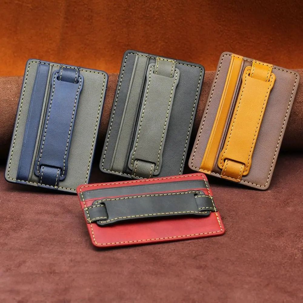Adhesive Phone Wallet with Integrated Grip Strap