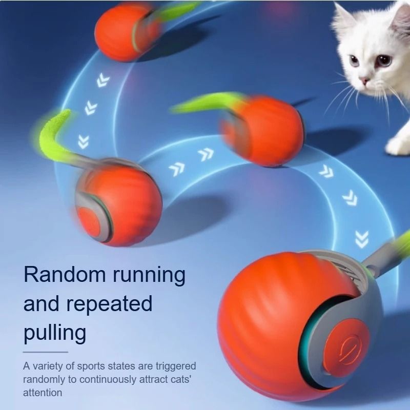 USB Rechargeable Interactive Cat Toy Ball Automatic Smart Cat Toy Rolling Ball with Tail