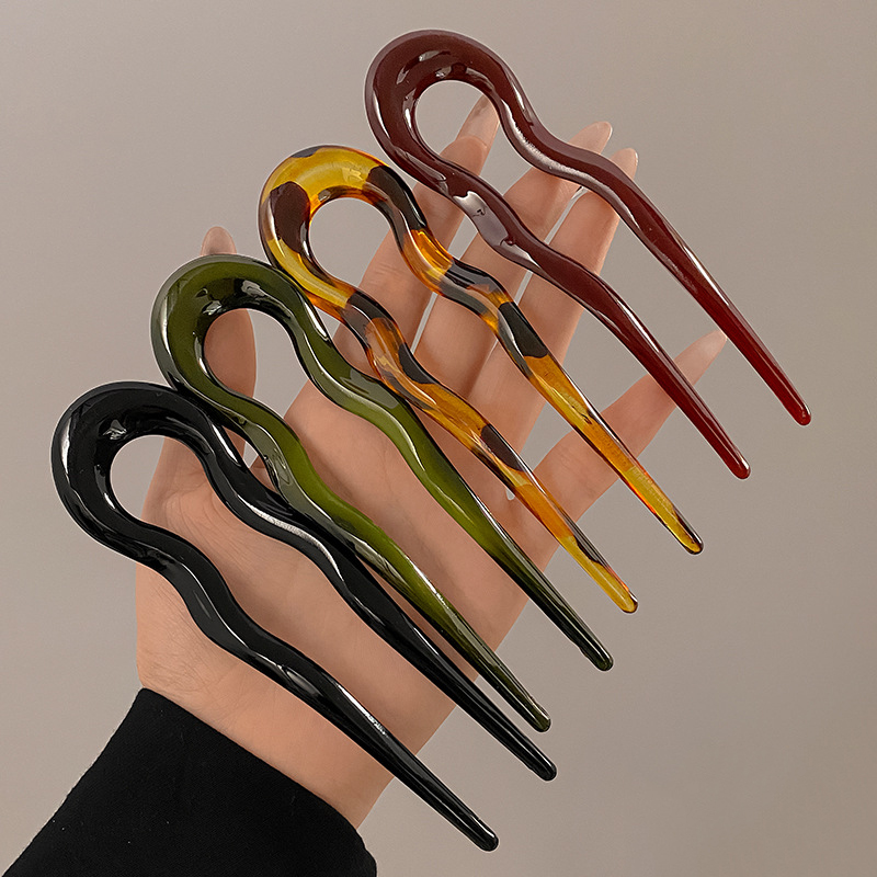 U-Shaped Tortoiseshell Hairpin  Stylish Geometric Design for Women & Girls