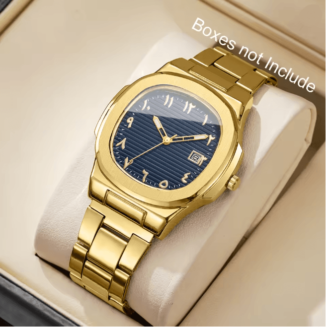 Luxury Square Dial Mens Quartz Watch Stainless Steel Business Style