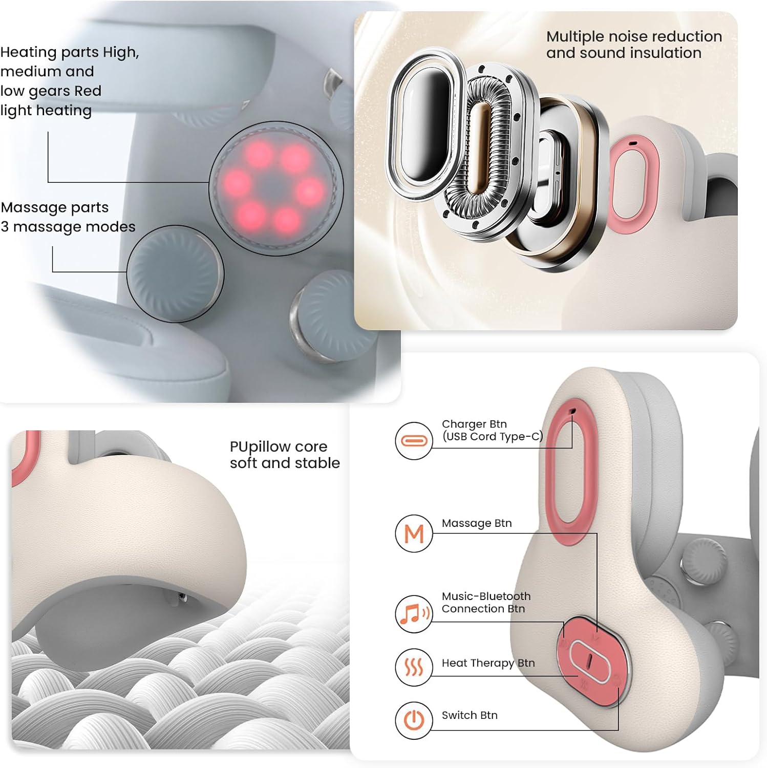 Wireless Neck Massager with Heat and Bluetooth Relaxing Neck Pillow Massager