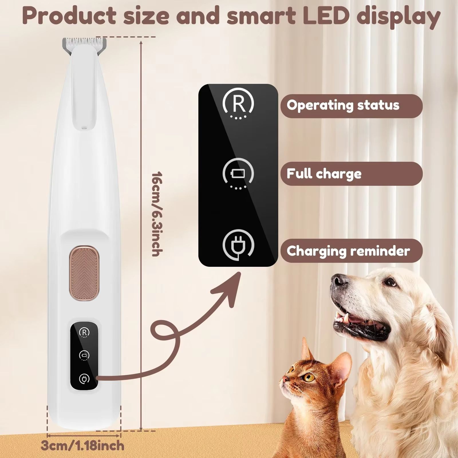 PetPro 18 mm LED Waterproof Paw Trimmer – Dog & Cat Grooming Clipper