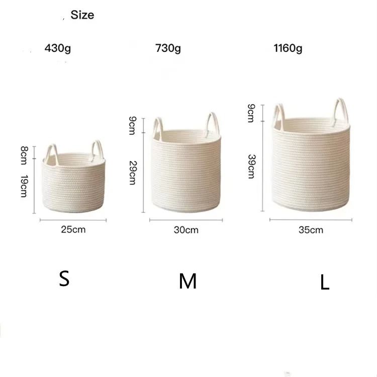 Solid White Cotton Rope Laundry Basket for Toys and Home Storage