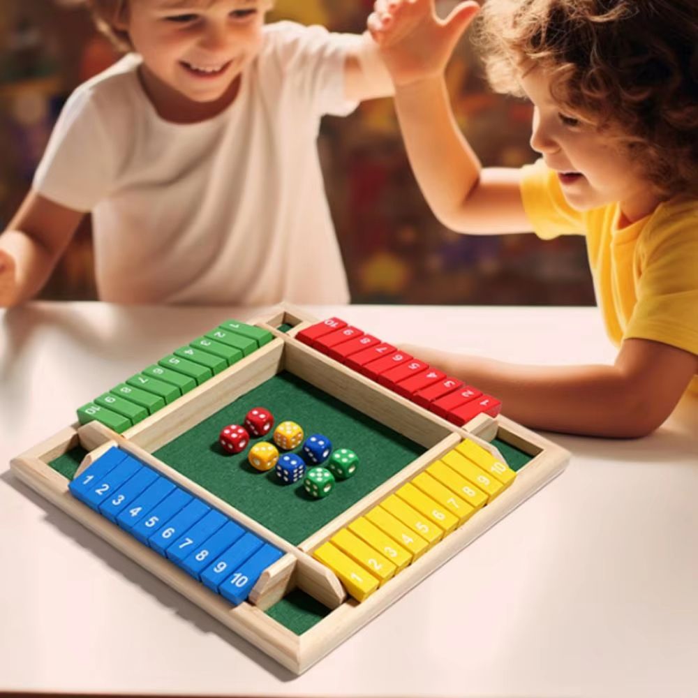 4 player board game shut the box game Wooden Arithmetic Dice Flip-Tile Set