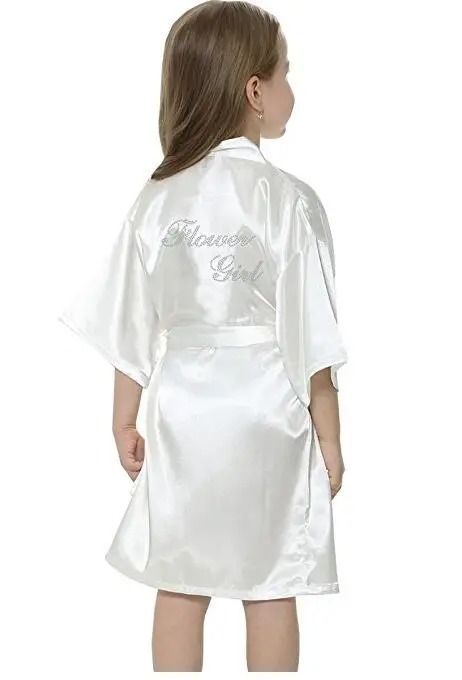 Fashion Kid Flower Girl Satin Robe – Solid Silk-Style Yukata for Weddings, Parties, and Elegant Dressing
