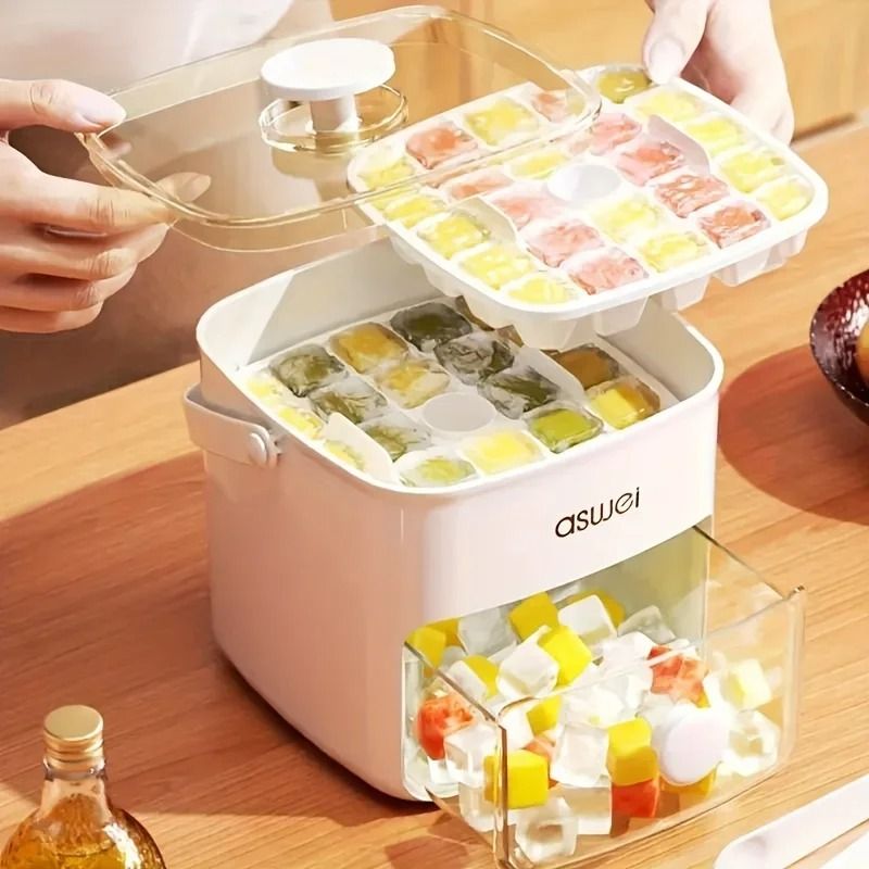 Large Capacity Ice Cube Tray with Easy Press Lid 48 Block Food Grade Mold