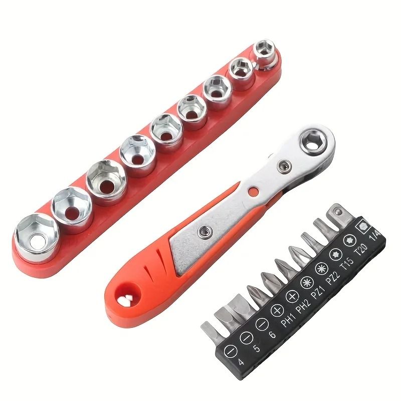 Mini Ratchet Screwdriver Set with 1/4 Inch Forward and Reverse Drive and 10 S2 Steel Bits