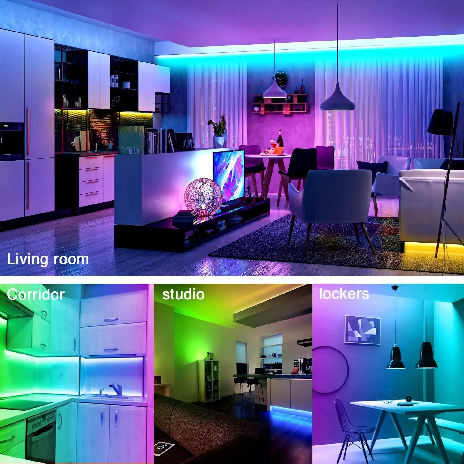100 ft RGB LED Strip Lights with Remote and App Control