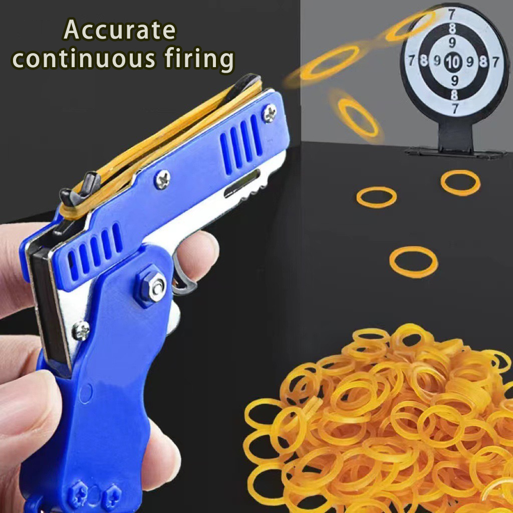 Mini Folding Rubber Band Launcher Toy With Keychain