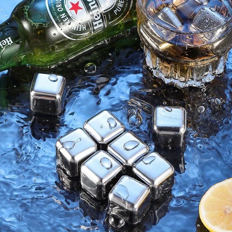 Stainless Steel Whiskey Stones – Reusable Ice Cubes for Whisky, Beer & Wine (4/6/8 PCS)