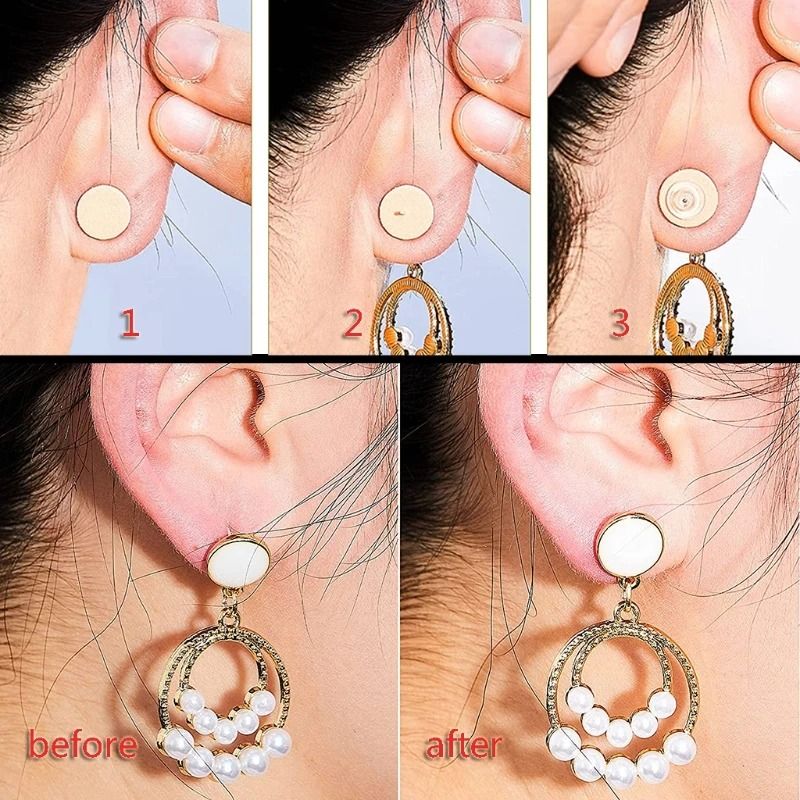 100 Pcs Earring Support Patches with Waterproof Lifting Pads and Earring Lifters for Ear Lobe Support