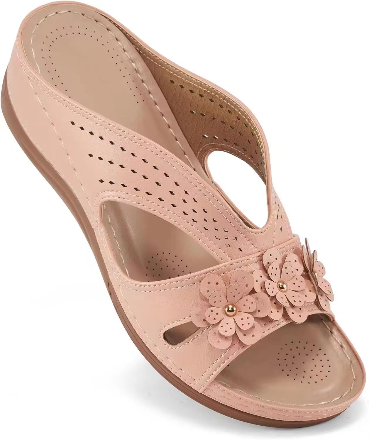 BloomStep Women's Wedge Sandals – Flower Hollow Casual Slippers with Non-Slip Sole