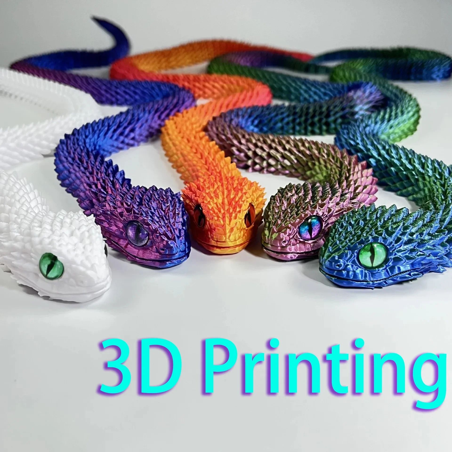 3D Printed Articulated Snake Figure Bush Viper Dragon Toy