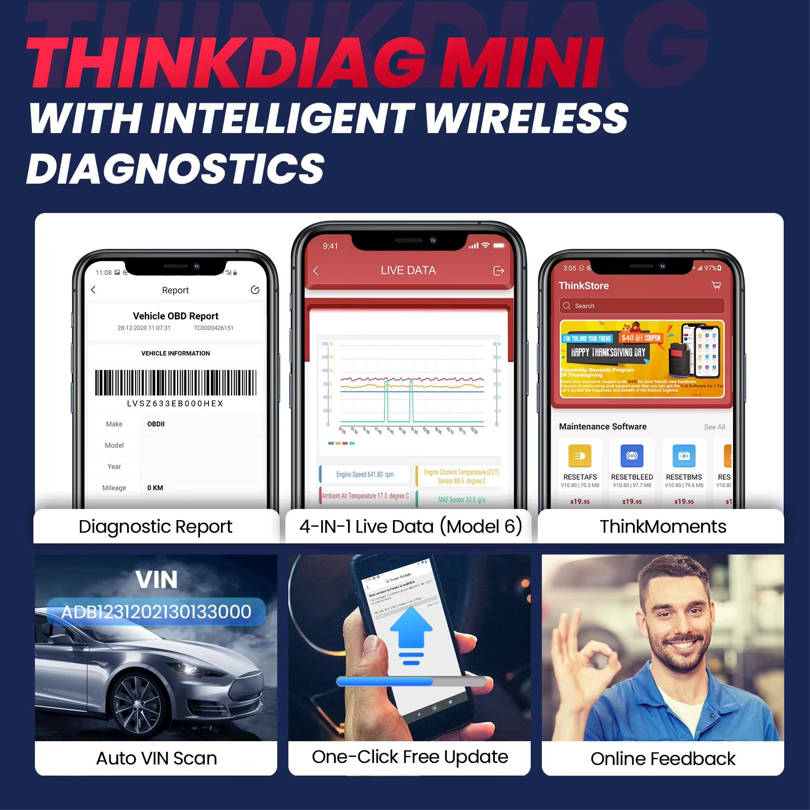 THINKCAR Thinkdiag Mini Bluetooth OBD2 Scanner – Full-System Car Diagnostic Tool & Fault Code Reader