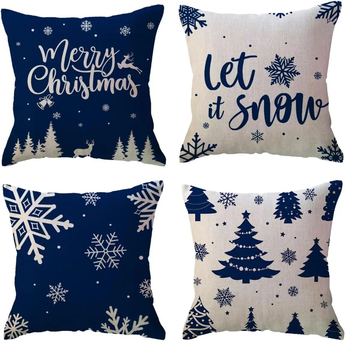 Blue Snowflake Christmas Pillow Cover