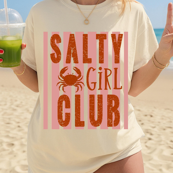 Salty Girl Club Shirt Beach Graphic Tee Summer Coastal Vibes Cute Outfit