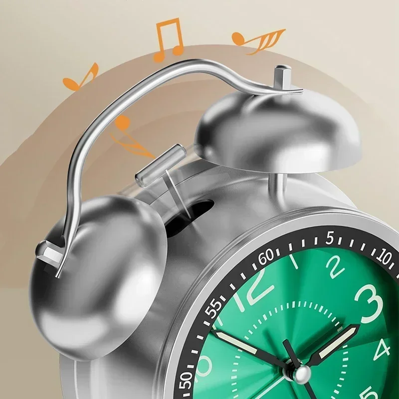 Twin Bell Loud Alarm Clock with Metal Frame and 3D Dial, Battery Operated Desk Table Clock with Backlight