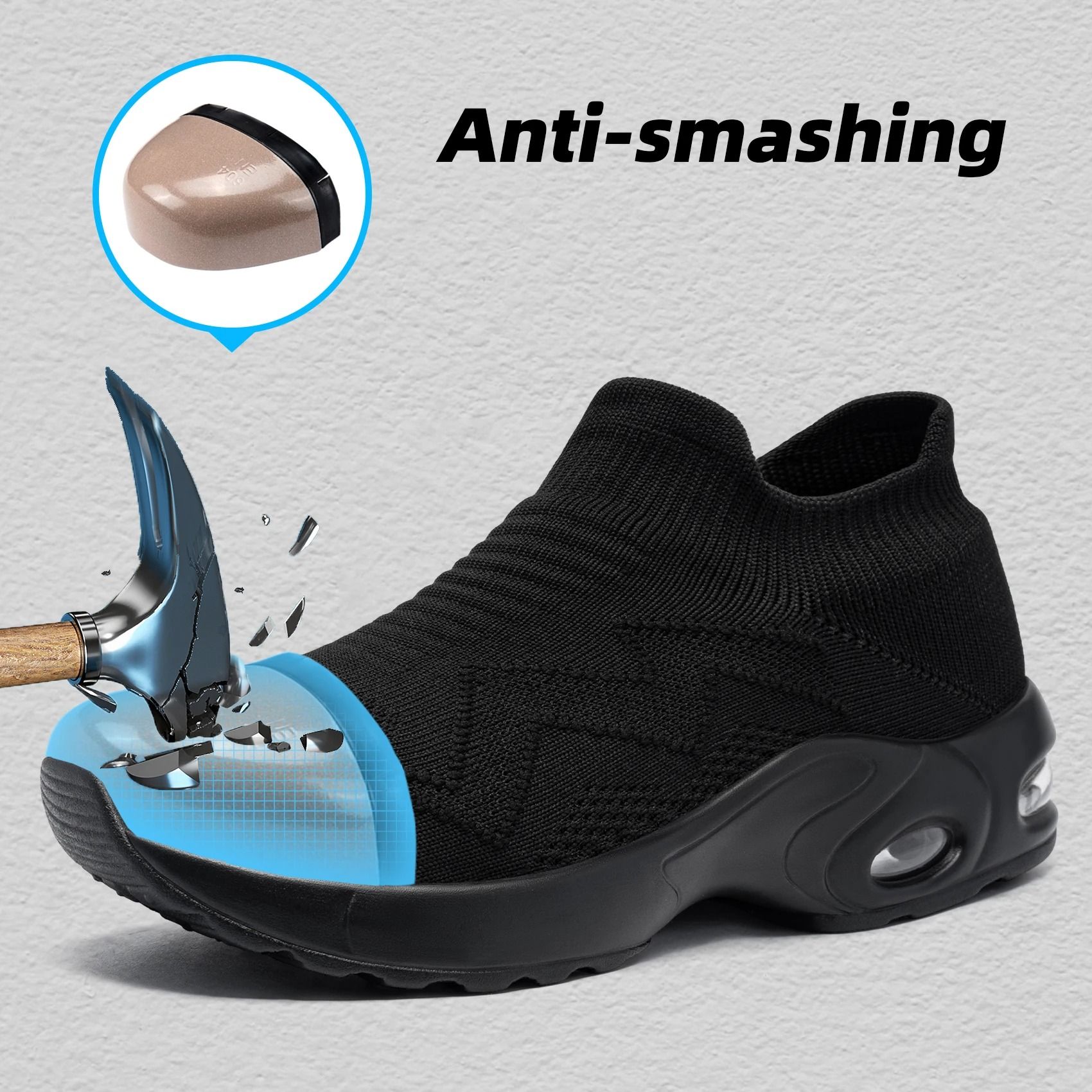 Safety Shoes Breathable Steel Toe Work Sneakers Lightweight Slip On Boots