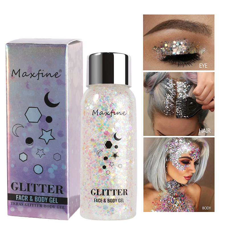 Waterproof High Gloss Glitter Gel Eye Nail Hair Body Face Makeup, Multifunctional Body Decoration for Party and Festival