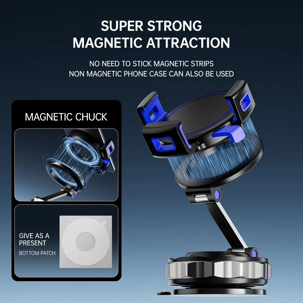 Vacuum-Lock Magnetic Car Phone Holder - 360° Rotating MagSafe-Ready Dashboard Mount