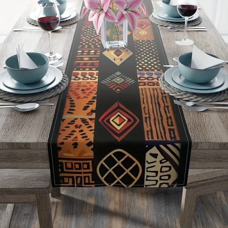 African Tribal Pattern Table Runner – High-Definition Cultural Textile Sculpture