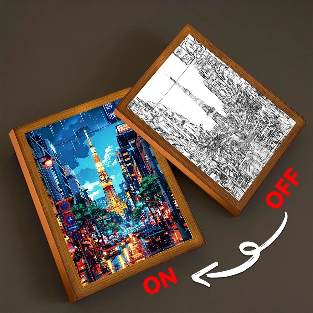 Asian Cityscape Painting LED Bedside Light