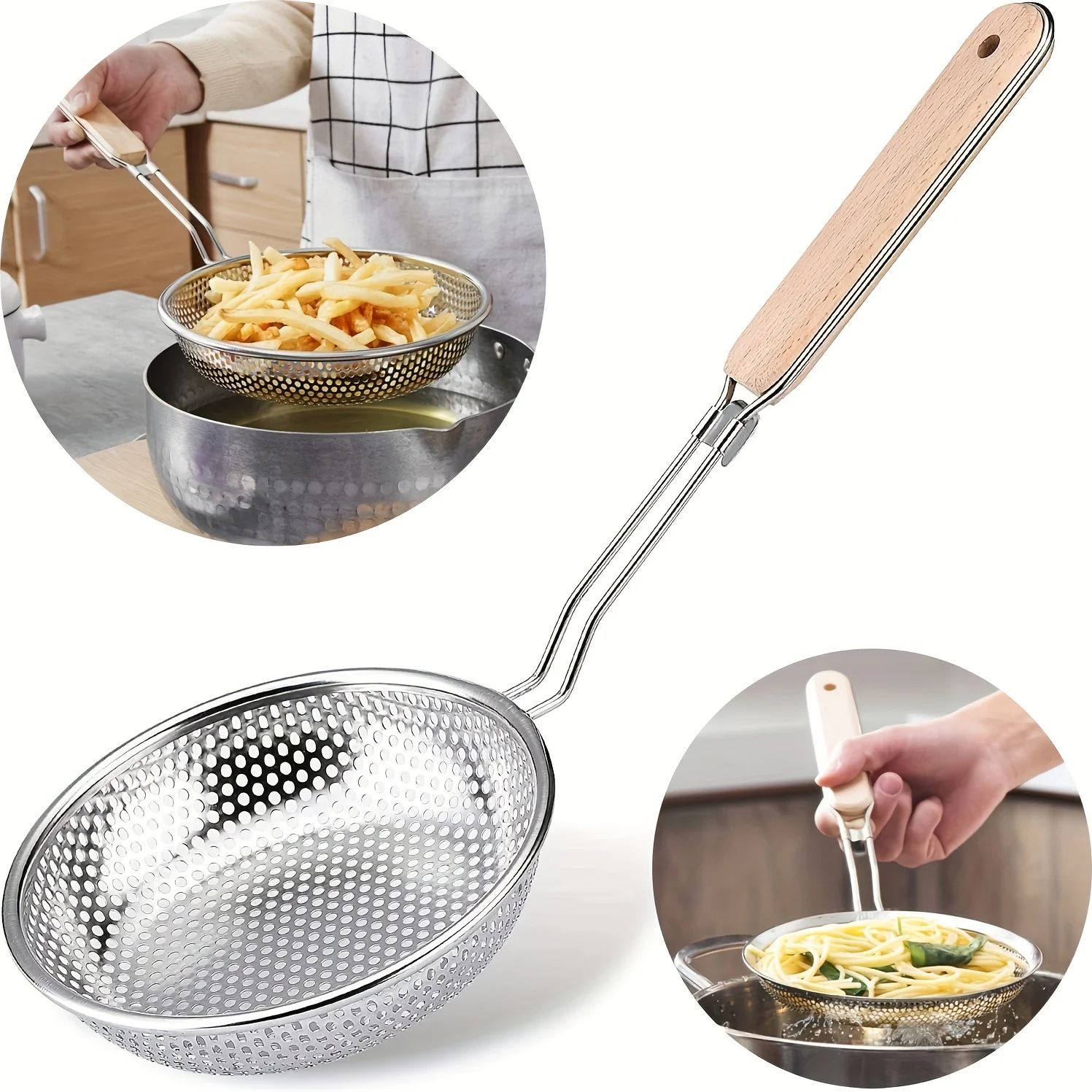 Stainless Steel Fine Mesh Skimmer with Wooden Handle