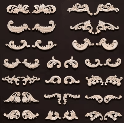 Carved Wood Appliques Set Decorative Furniture Onlays & Corner Embellishments 2pcs