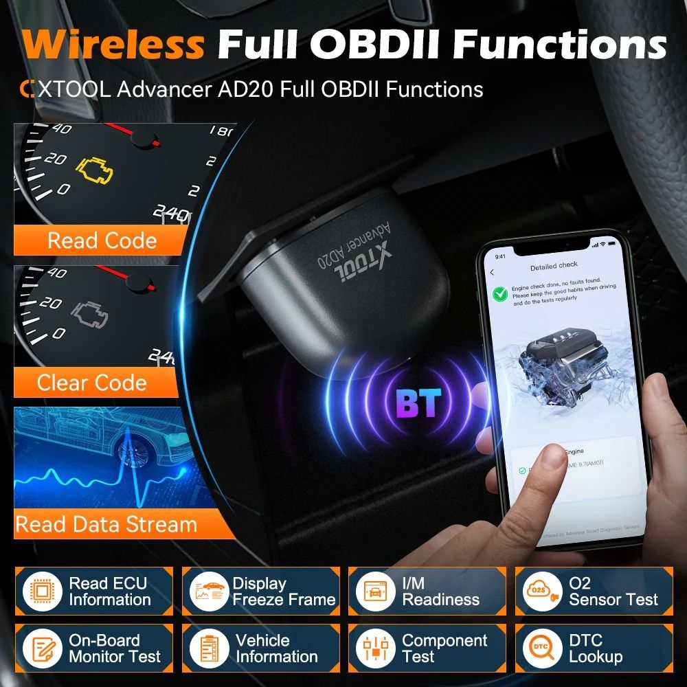 Bluetooth OBD2 Car Scanner Diagnostic Tool with Fault Code Reader