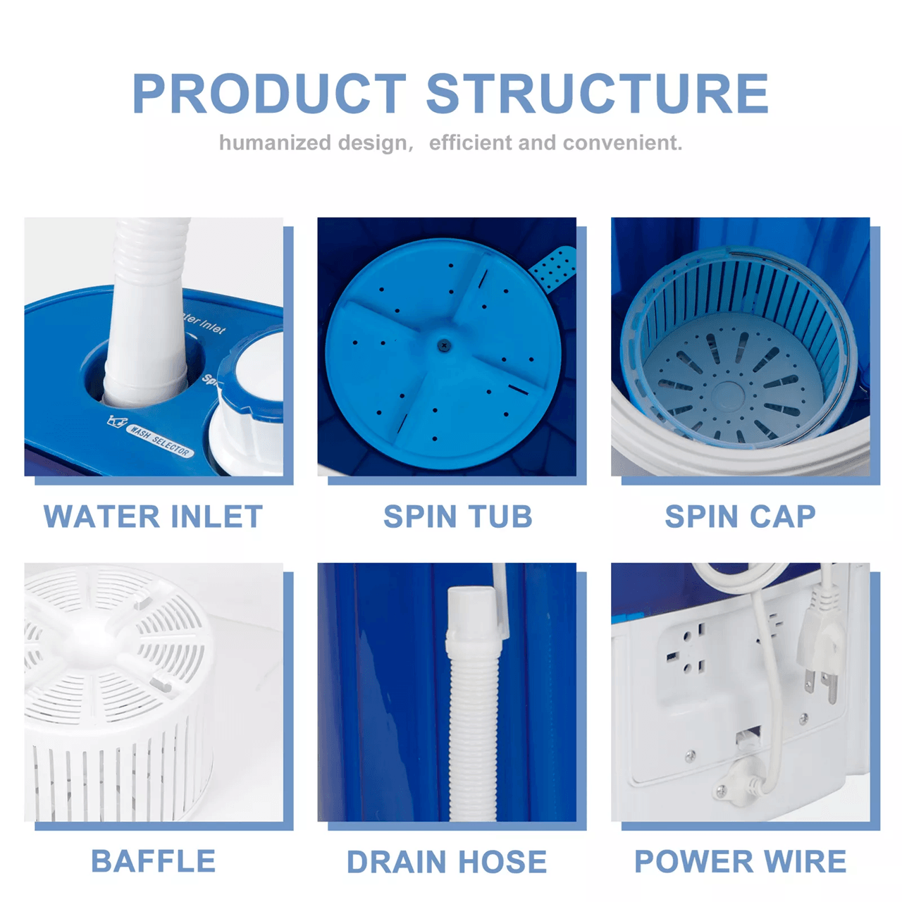 Portable Compact Washing Machine with Spin Dryer and Drain Hose for Apartments Dorms and Travel