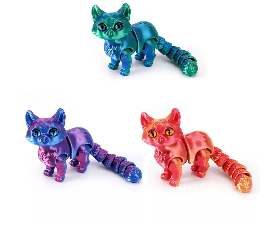 Movable Joint Gradient 3D Printed Cats Desktop Noctilucent Ornament Toy for Kids with Random Color Eyes