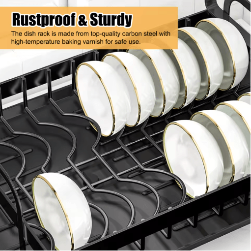 2 Tier Stainless Steel Dish Drying Rack with Drainboard Kitchen Counter Organizer Set