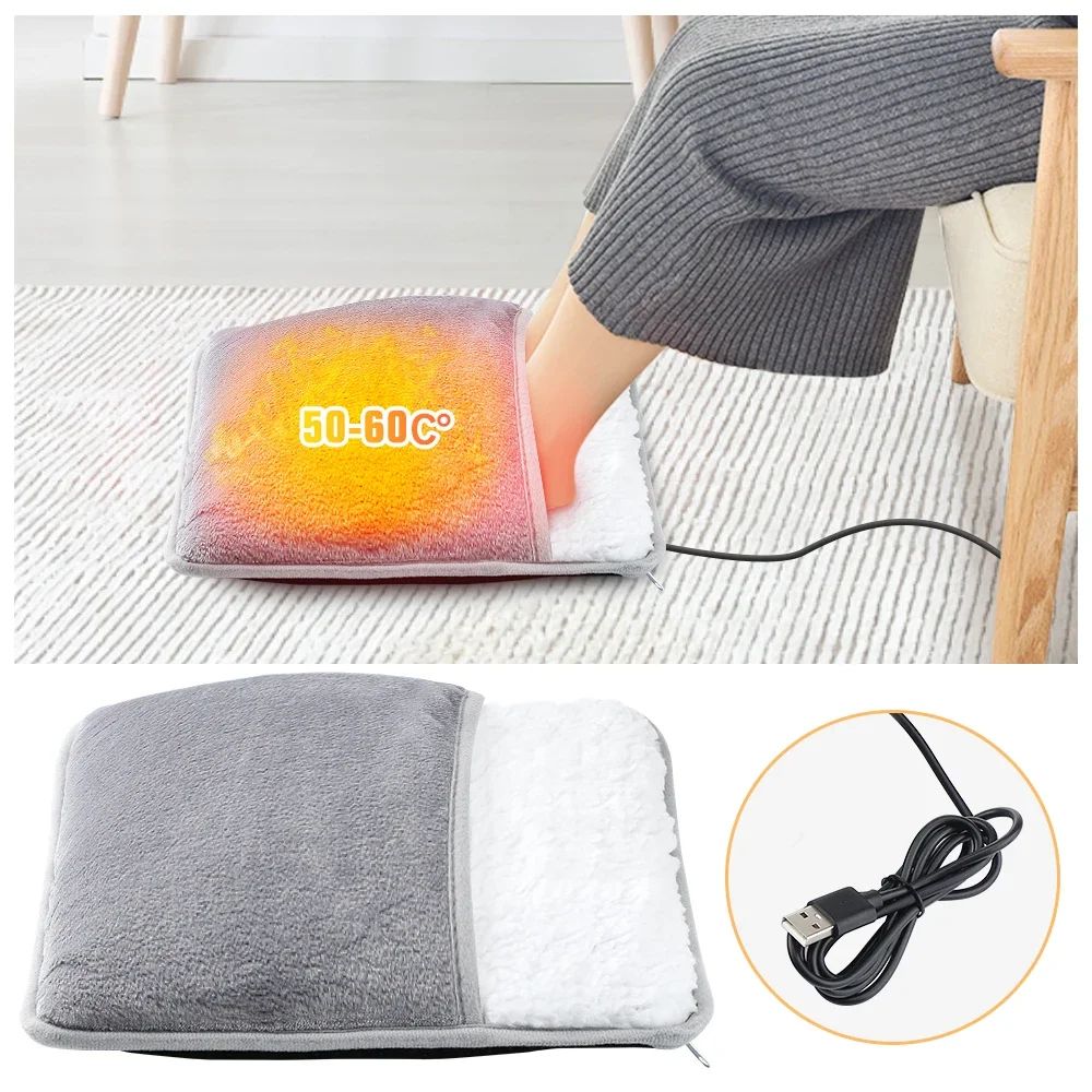 USB Electric Heated Foot Warmer Pad Soft Plush Washable Thermal Feet Heating Cushion