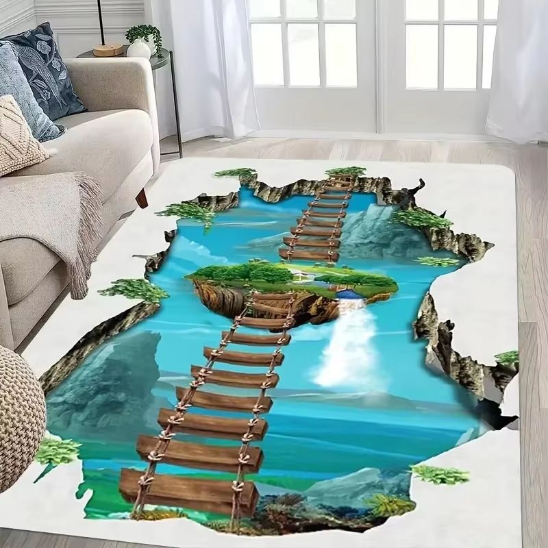 3D Desert Crack Illusion Rug with Non Slip Backing and Washable Design