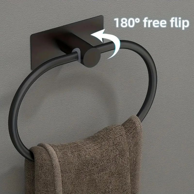 No-Drill Black stainless steel towel holder, Self-Adhesive Towel Ring & Bar for Bathroom and Kitchen