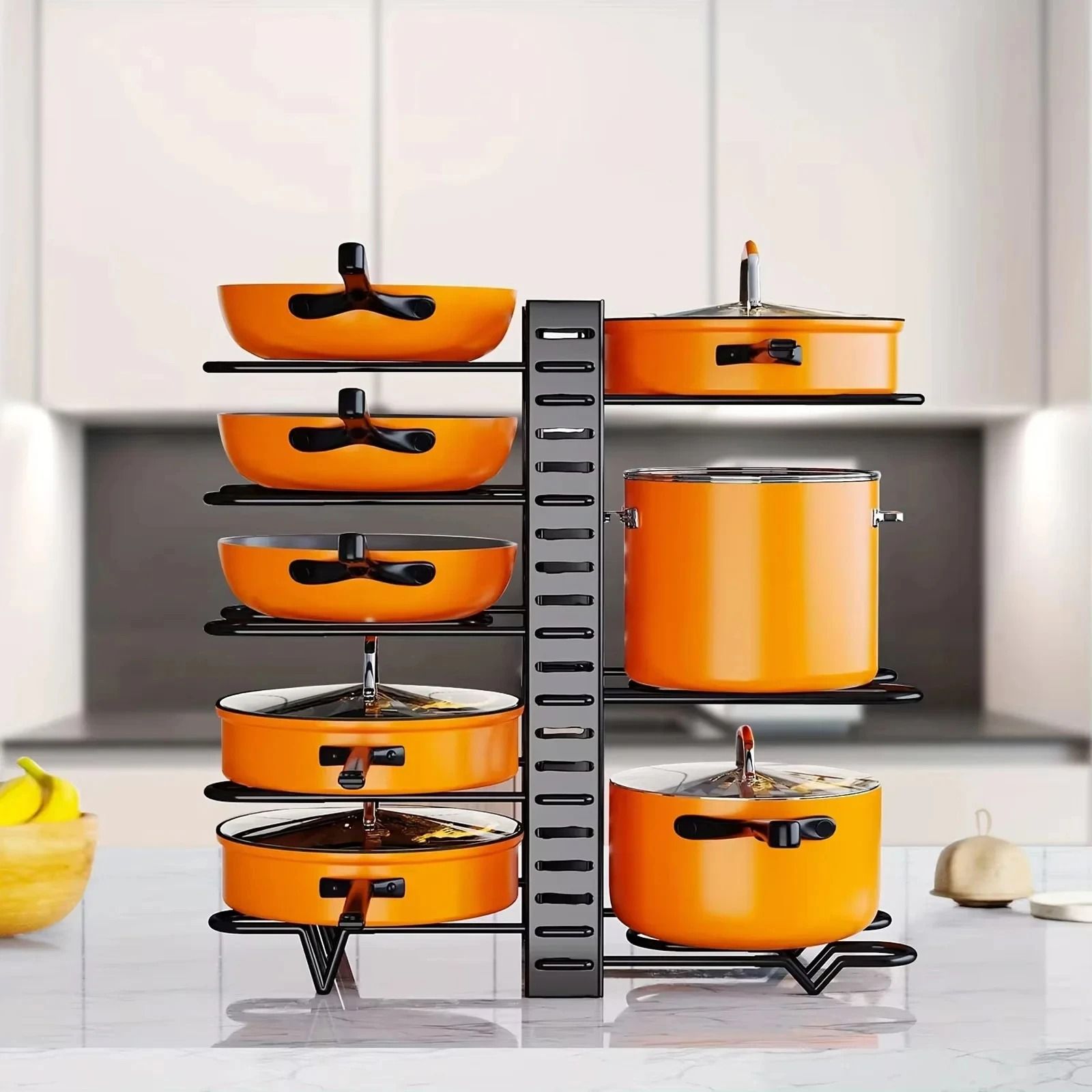 Pot Rack Organizer 8 Tier Pan Organizer Rack Space Saving Kitchen Holder