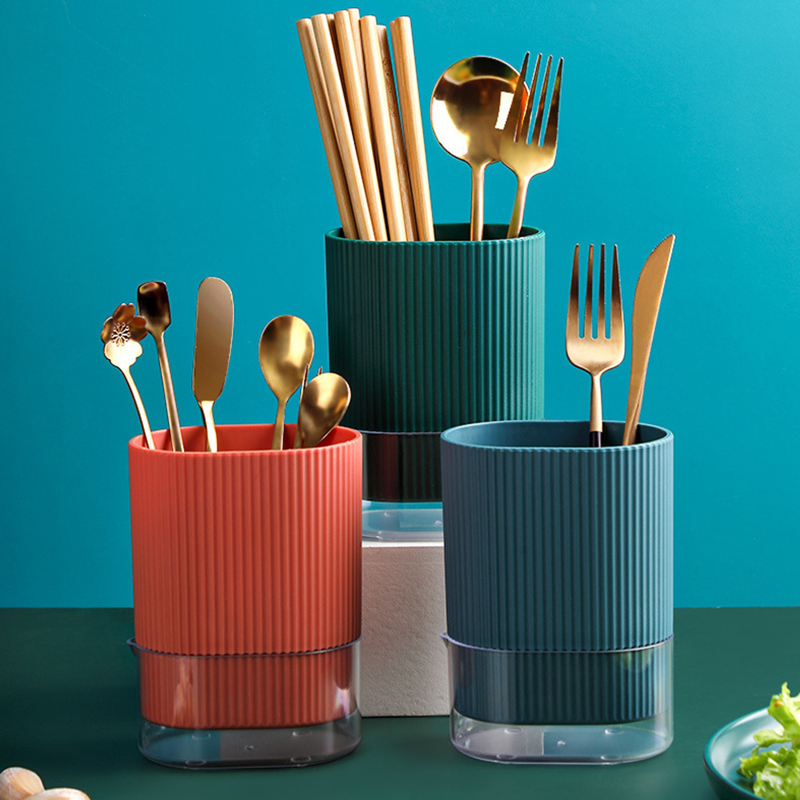 Divided Dish Drainer, New Kitchen Utensil Holder Grid with Tray, Spoon Fork Tableware Storage Box