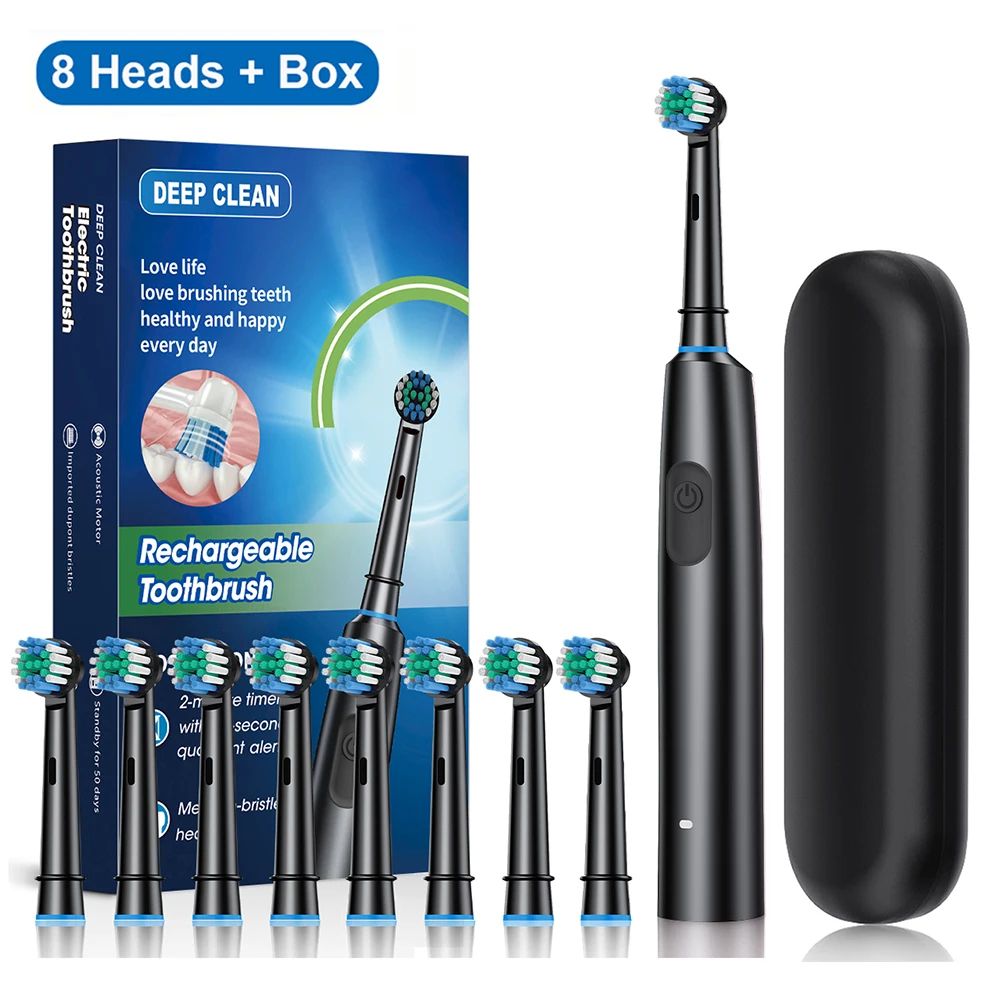 Rechargeable Electric Toothbrush with 8 Soft Brush Heads