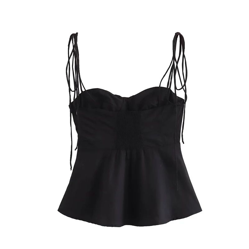 Willshela Pleated Backless V-Neck Crop Top – Vintage Side Zipper Cami