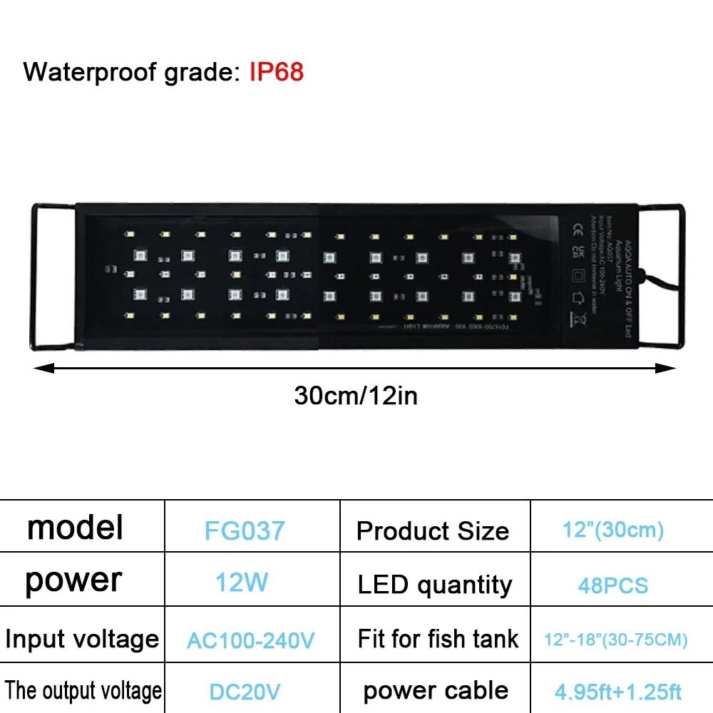 Full Spectrum Aquarium LED Light with Sunrise Sunset Cycle Waterproof Plant Growth Lamp