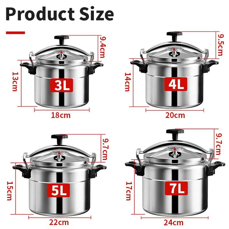 Aluminum Pressure Cooker for Gas Stoves – Safe Lock Pressure Canner in 3L to 7L Sizes