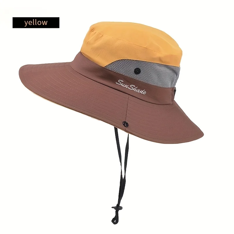 Womens Wide Brim Sun Hat with Ponytail Hole Breathable Waterproof Summer Beach Hat