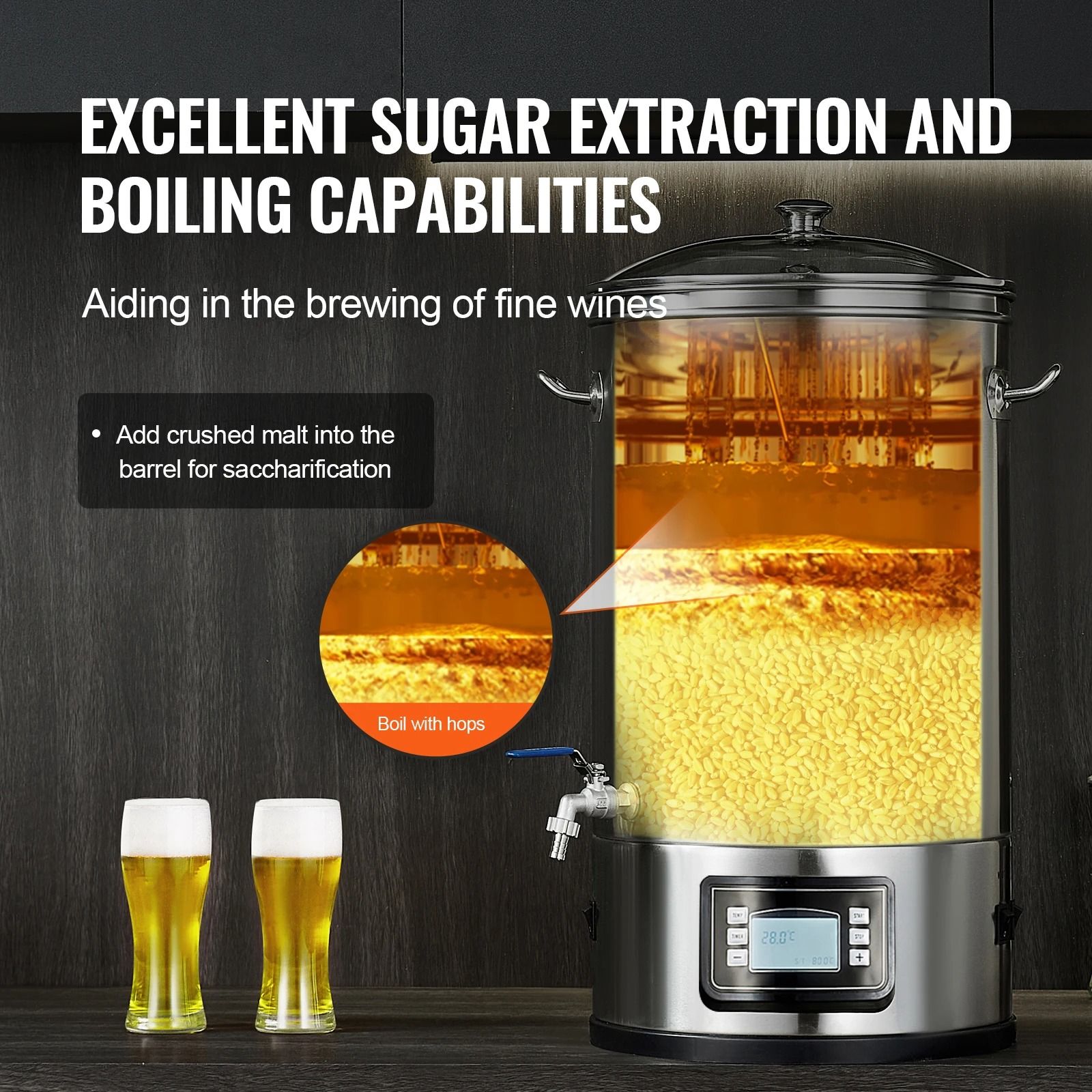 Electric Brewing System 8 Gallon Stainless Steel Home Beer Brewing Stock Pot