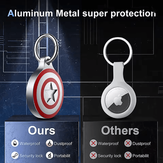 Waterproof AirTag Keychain Aluminum Case Secure Holder for Keys Pets and Luggage