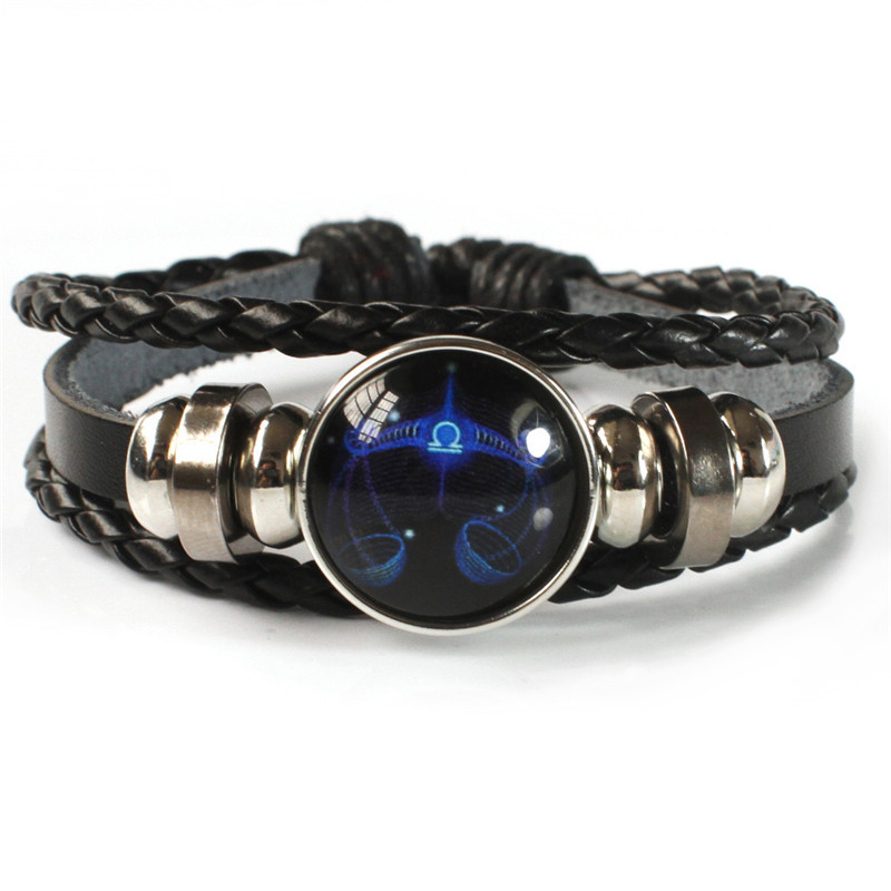 Glow in the Dark Zodiac Bracelet Multilayer Leather Wrap Astrology Gift