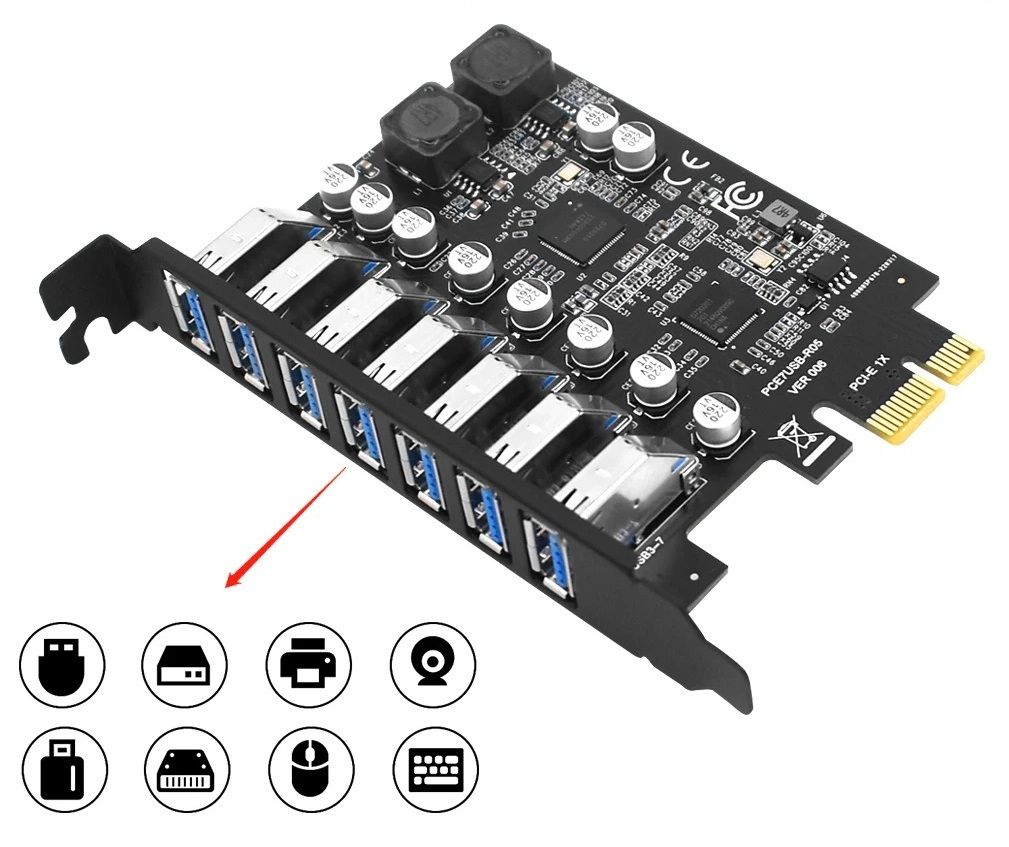 USB 3.2 PCI Express Expansion Card 7-Port Hub PCI-E 1X Controller for Desktop