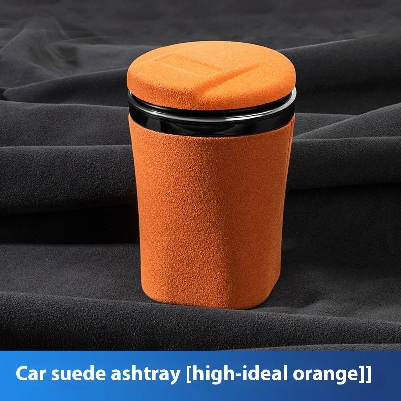 Luxury Suede Leather LED Car Ashtray With Ceramic Liner