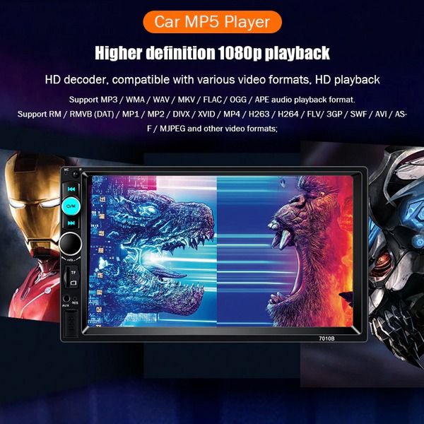 Bluetooth MP5 Car Player, Double 2 DIN Touch Screen Stereo, HD Radio with Camera, Hands-Free, Steering Wheel Control